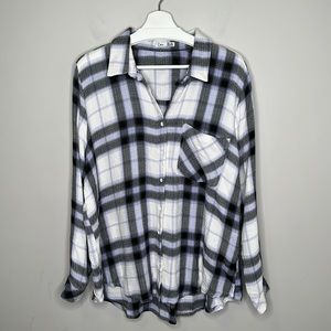 DEX White Purple and Black Plaid Button Down Shirt